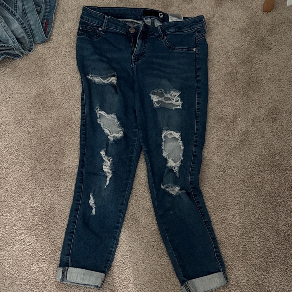 G by Guess Dark Blue Distressed Boyfriend Jeans